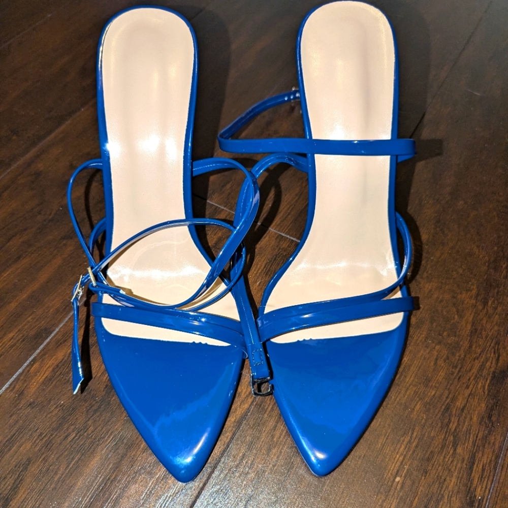New Elegant Blue Strappy Women's Heels